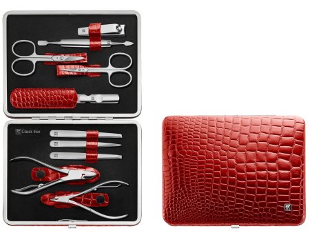 Zwilling Manicure Set Pedicure Kit, Nail Care Complete Set, Cowhide, Croco Edition, 10-Piece, Red Supply