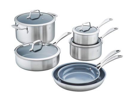 Zwilling Spirit Ceramic Nonstick Cookware Set, 10-pc, Stainless Steel Hot on Sale