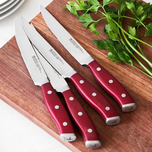 Henckels Forged Accent Set of 4 Steak Knife Set, Red, German Engineered For Sale