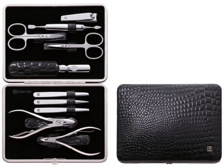 Zwilling Manicure Set Pedicure Kit, Nail Care Complete Set, Cowhide, Crocodile Edition, 10 Pieces, Black Cheap