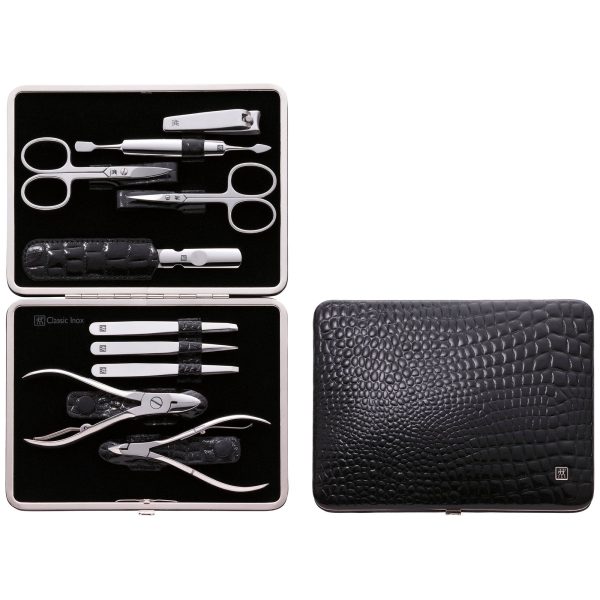 Zwilling Manicure Set Pedicure Kit, Nail Care Complete Set, Cowhide, Crocodile Edition, 10 Pieces, Black Cheap